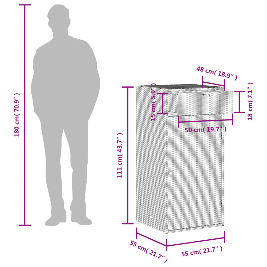 vidaXL Ντουλάπι Αποθήκευσης Κήπου Μαύρο 55x55x111 εκ. από Συνθ. Ρατάν