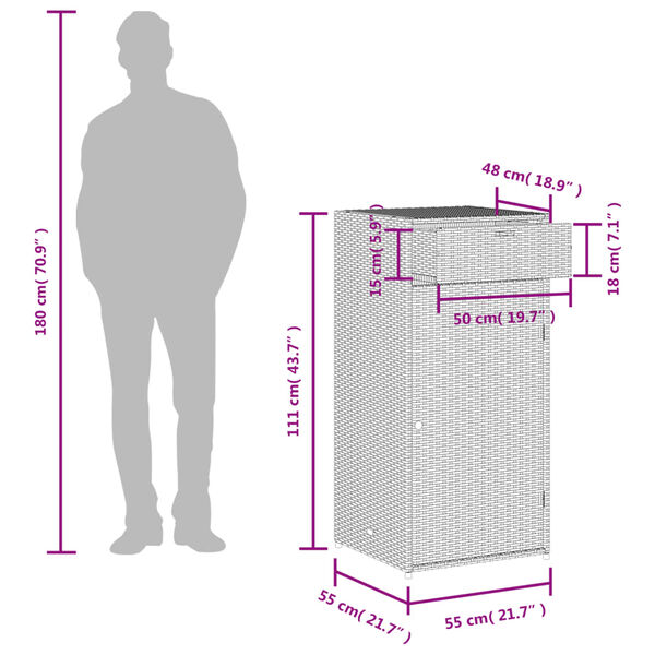 vidaXL Ντουλάπι Αποθήκευσης Κήπου Μαύρο 55x55x111 εκ. από Συνθ. Ρατάν