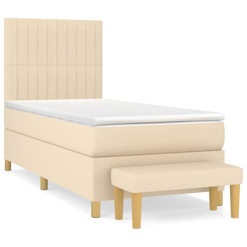 vidaXL Κρεβάτι Boxspring με Στρώμα Κρεμ 100 x 200 εκ. Υφασμάτινο