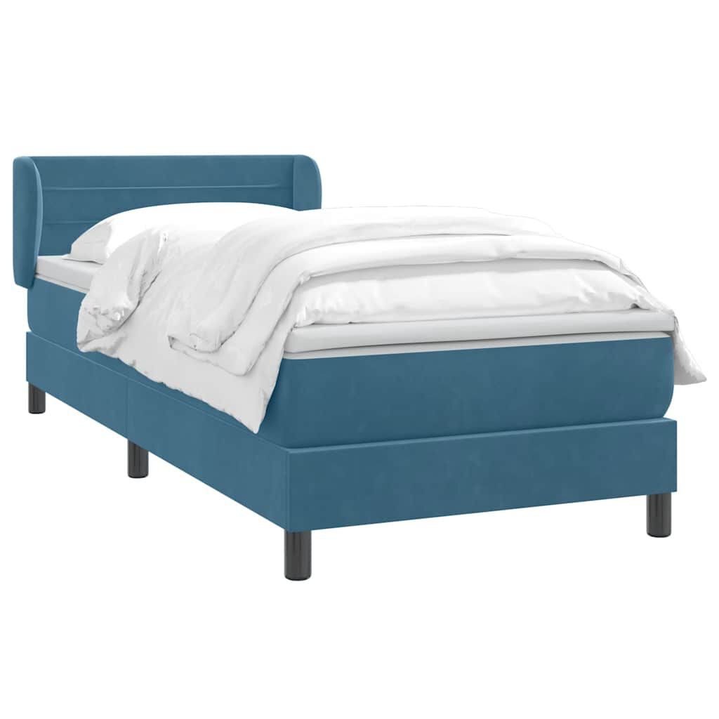 vidaXL Box Spring κρεβάτι με στρώμα σκούρο μπλε 80x210 εκ. Βελούδινο