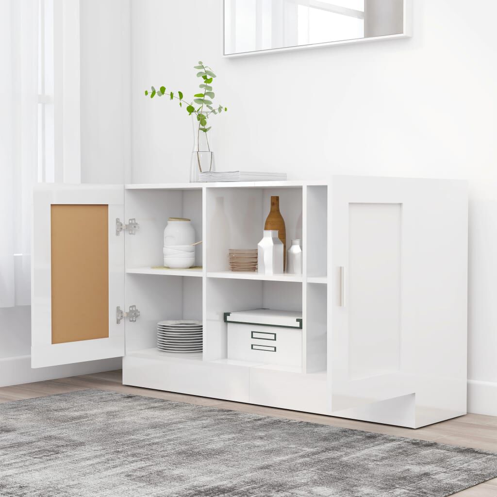 vidaXL Μπουφές Γυαλιστερό Λευκό 120 x 30,5 x 70 εκ. από Επεξ. Ξύλο