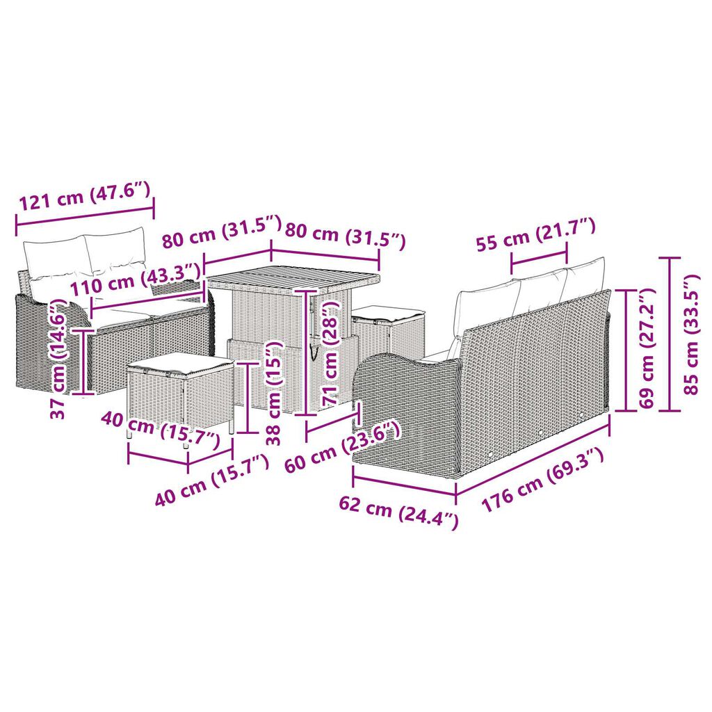 vidaXL Σετ Καναπέ Κήπου 8 pcs Μπεζ συνθετικό ρατάν