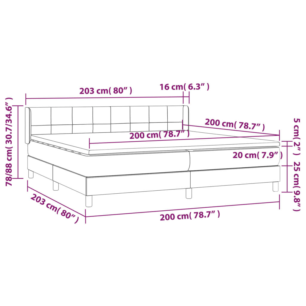 vidaXL Κρεβάτι Boxspring με Στρώμα Κρεμ 200x200 εκ. Υφασμάτινο