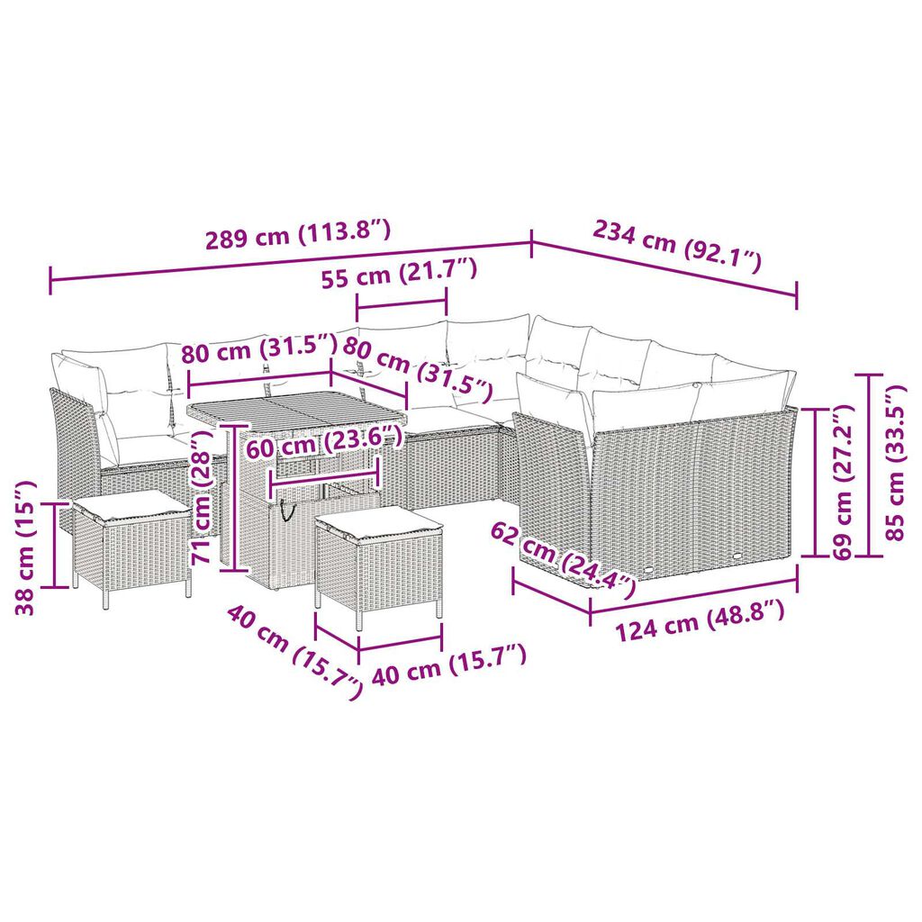 vidaXL Σετ Καναπέ Κήπου 12 pcs Μαύρο συνθετικό ρατάν