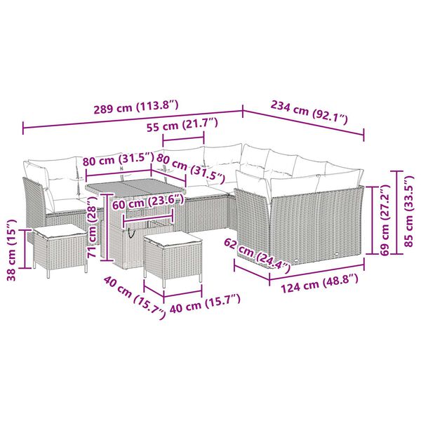 vidaXL Σετ Καναπέ Κήπου 12 pcs Μαύρο συνθετικό ρατάν