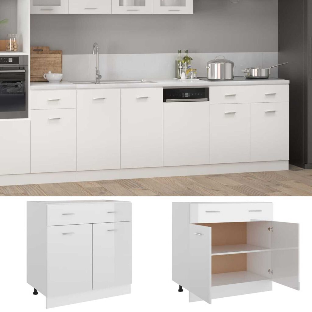 vidaXL Ντουλάπι Νεροχύτη Lyon Γυαλιστερό Λευκό 80x46x81,5εκ.