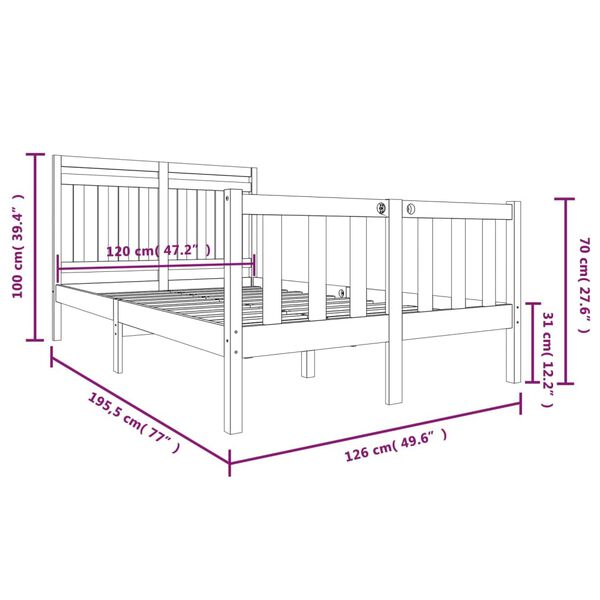vidaXL Πλαίσιο Κρεβατιού 120 x 190 εκ. από Μασίφ Ξύλο Small Double