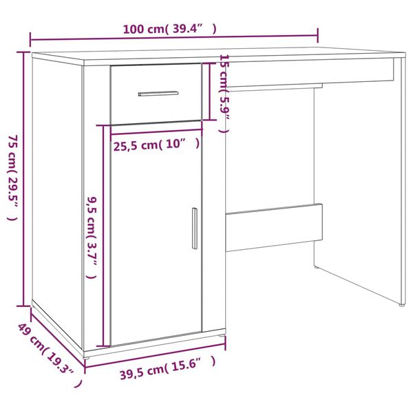 vidaXL Γραφείο Καφέ Δρυς 100x49x75 εκ. από Επεξεργασμένο Ξύλο