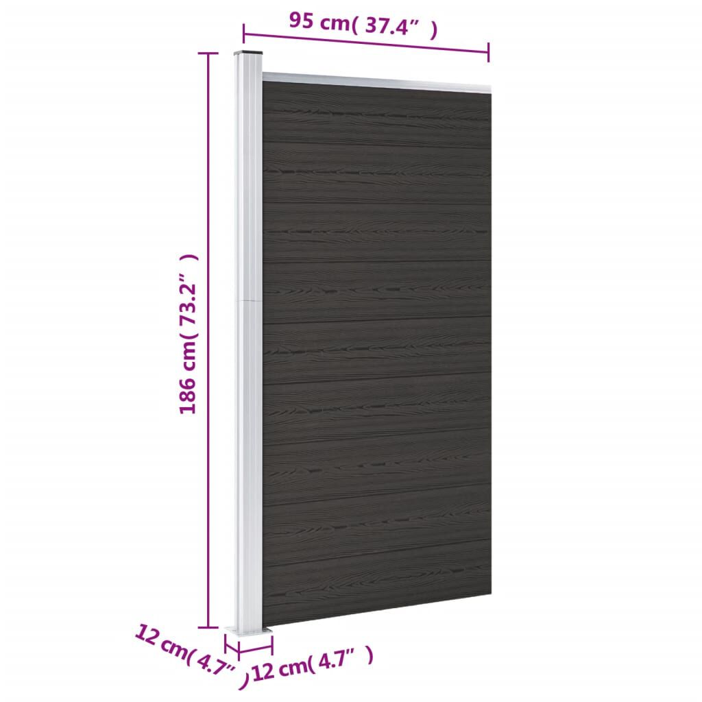 vidaXL Πάνελ Περίφραξης Μαύρο 95 x 186 εκ. από WPC