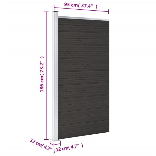 vidaXL Πάνελ Περίφραξης Μαύρο 95 x 186 εκ. από WPC