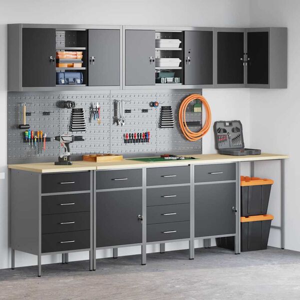 vidaXL Ντουλάπα εργαλείων με συρτάρι 12 pcs Μαύρο 255 x 55 x 220 εκ