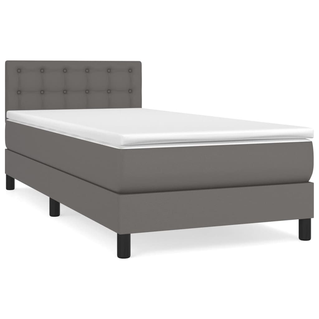 vidaXL Κρεβάτι Boxspring με Στρώμα Γκρι 100x200εκ. από Συνθετικό Δέρμα