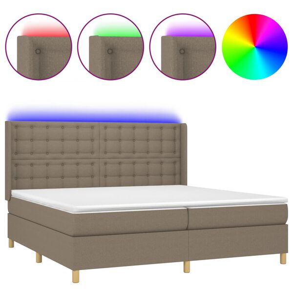 vidaXL &Kappa;&rho;&epsilon;&beta;ά&tau;&iota; Boxspring &mu;&epsilon; &Sigma;&tau;&rho;ώ&mu;&alpha; & LED Taupe 200x200 &epsilon;&kappa;. &Upsilon;&phi;&alpha;&sigma;&mu;ά&tau;&iota;&nu;&omicron;