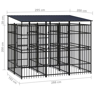 vidaXL Κλουβί Σκύλου Εξωτερικού Χώρου με Οροφή 5,53 μ² από Ατσάλι