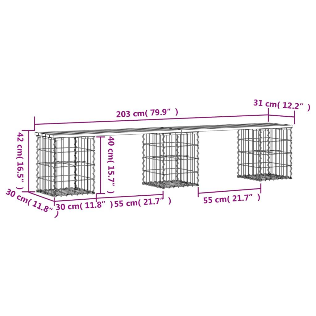 vidaXL Πάγκος Κήπου Συρματοκιβώτιο 203x31x42 εκ. Μασίφ Ψευδοτσούγκα