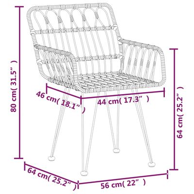 vidaXL Καρέκλες Κήπου 2 τεμ. 56 x 64 x 80 εκ. Ρατάν Πολυαιθυλενίου