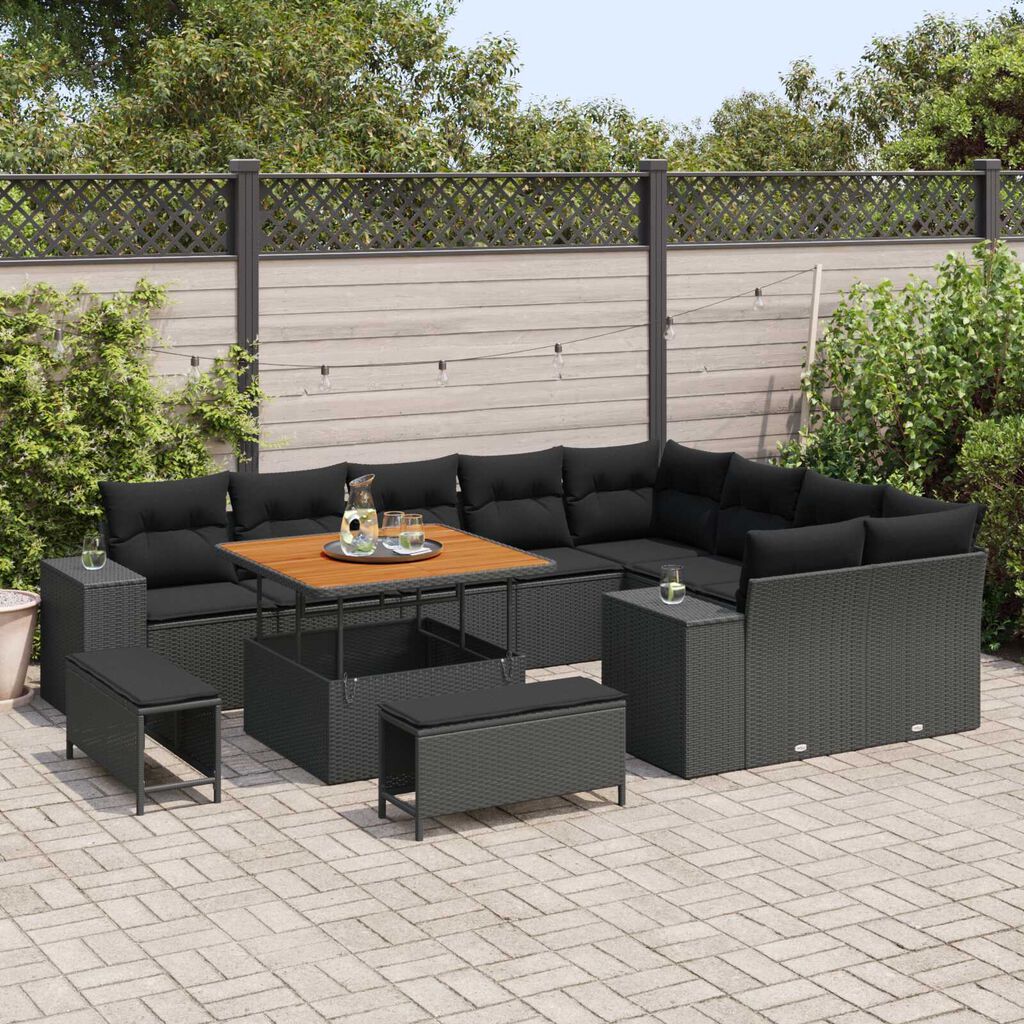 vidaXL Σετ Καναπέ Κήπου 12 pcs Μαύρο συνθετικό ρατάν