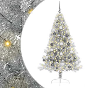 vidaXL Τεχνητό προφωτισμένο Χριστουγεννιάτικο δέντρο Ασημί 180 cm PET