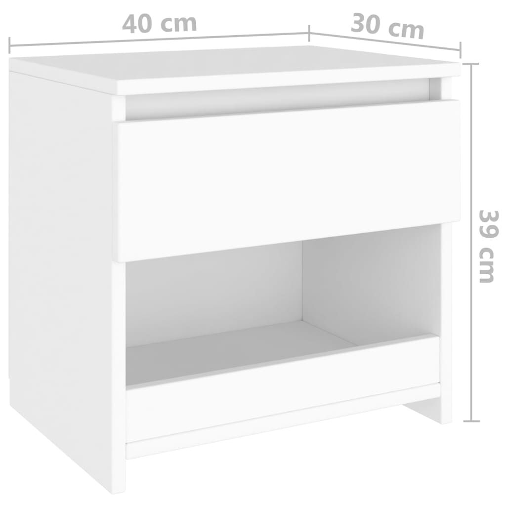 vidaXL Κομοδίνα 2 τεμ. Λευκά 40 x 30 x 39 εκ. από Επεξ. Ξύλο