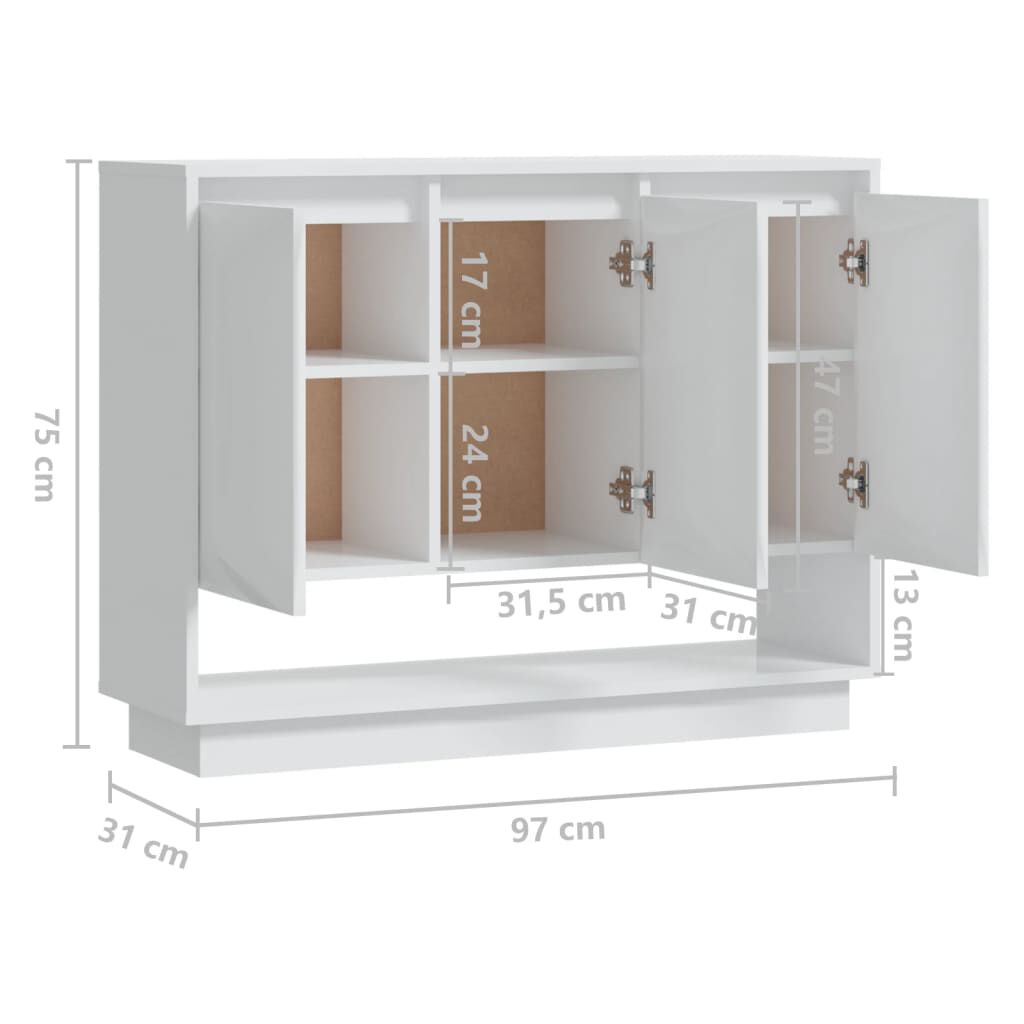 vidaXL Μπουφές Γυαλιστερός Λευκός 97 x 31 x 75 εκ. από Μοριοσανίδα