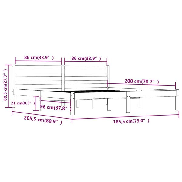 vidaXL Πλαίσιο Κρεβατιού Λευκό 180x200εκ. Μασίφ Ξύλο Πεύκου Super King