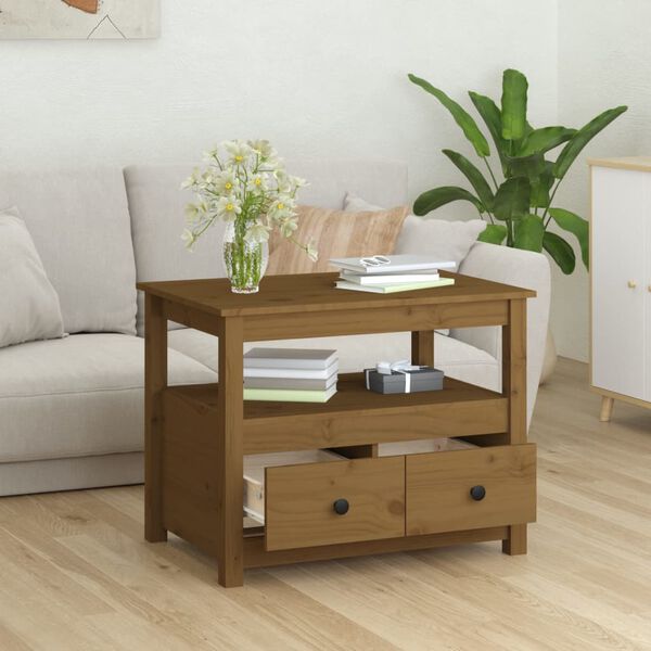 vidaXL Τραπεζάκι Σαλονιού Καφέ Μελί 71 x 49 x 55 εκ. Μασίφ Ξύλο Πεύκου