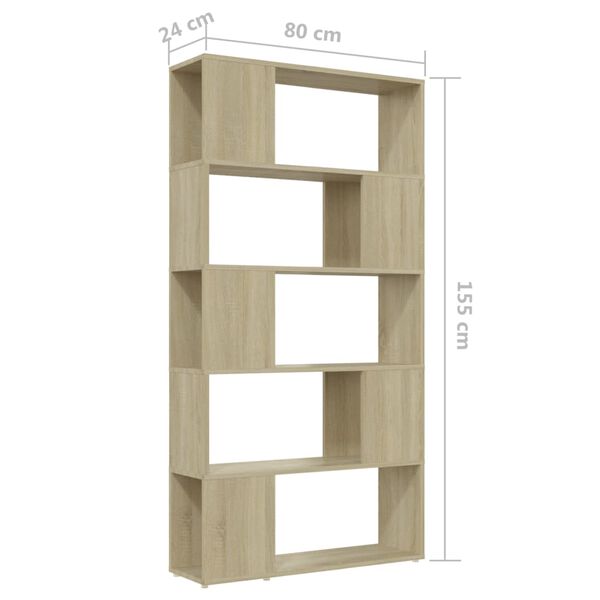 vidaXL Βιβλιοθήκη/Διαχωριστικό Χώρου Sonoma Δρυς 80x24x155 εκ. Μοριοσ.