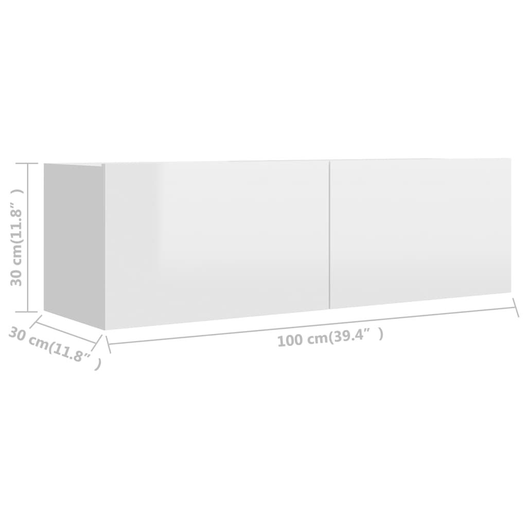 vidaXL Έπιπλο Τηλεόρασης Γυαλιστερό Λευκό 100x30x30 εκ. από Επεξ. Ξύλο