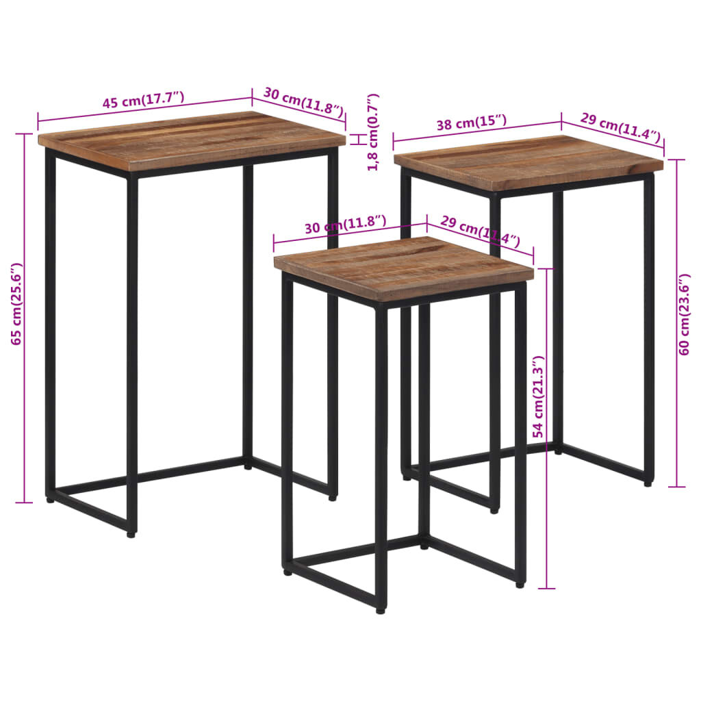 vidaXL Τραπεζάκια Ζιγκόν 3 τεμ. από Μασίφ Ξύλο Teak