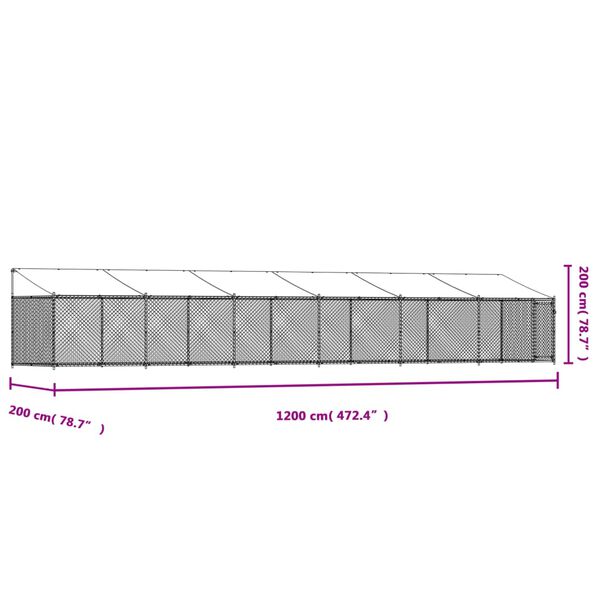 vidaXL Κλουβί Σκύλου με Οροφή και Πόρτες Γκρι 12x2x2 μ. Γαλβ. Χάλυβας