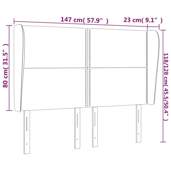 vidaXL Κεφαλάρι με Πτερύγια Ανοιχτό Γκρι 147x23x118/128 εκ. Βελούδινο