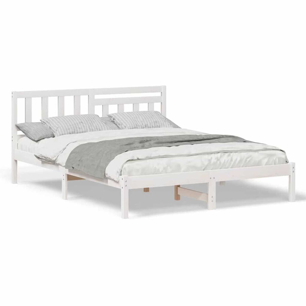 vidaXL Σκελετός Κρεβατιού Λευκό 140 x 200 cm Μασίφ ξύλο πεύκου