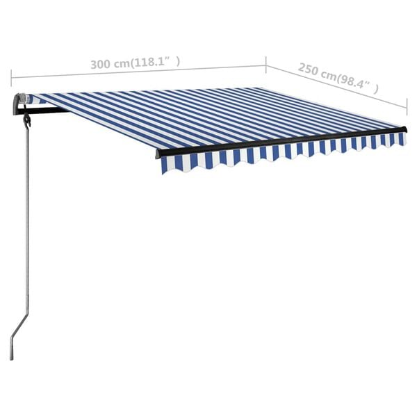 vidaXL Τέντα Συρόμενη Χειροκίνητη με LED Μπλε/Λευκό 300 x 250 εκ.