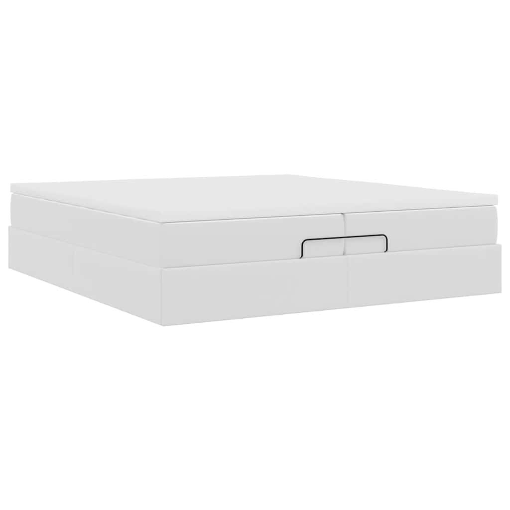 vidaXL Οθωμανικό κρεβάτι με στρώματα Λευκό 200x200cm Faux Leather