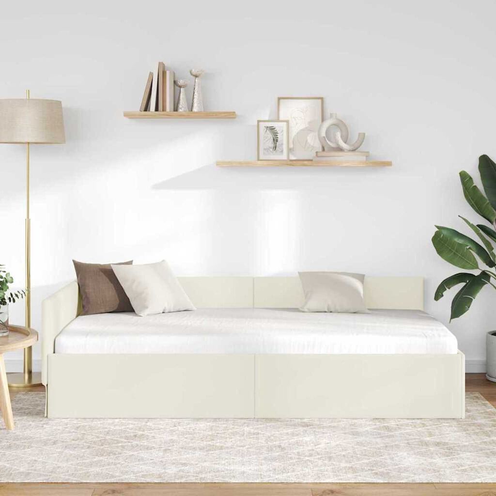 vidaXL Κρεβάτι Γωνίας Κρεμ 80 x 200 cm Βελούδο και Εργοστασιακό ξύλο