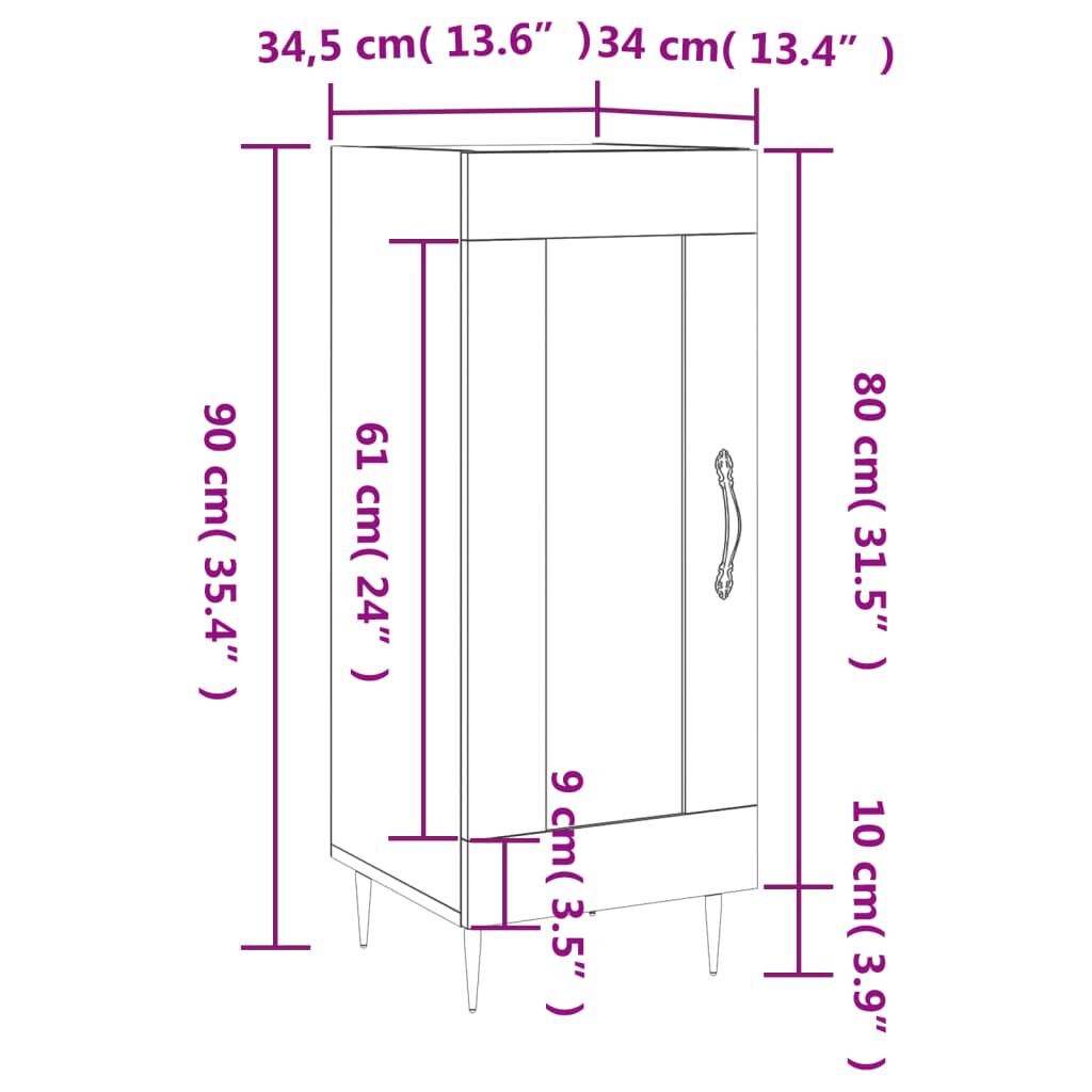 vidaXL Ντουλάπι Γκρι Σκυροδέματος 34,5x34x90 εκ. Επεξεργασμένο Ξύλο