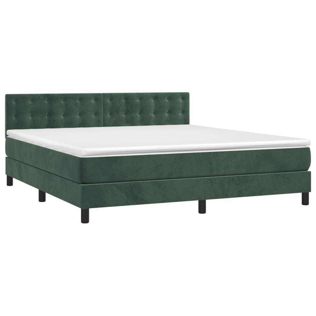 vidaXL Κρεβάτι Boxspring με Στρώμα & LED Σκ. Πράσινο 180x200εκ Βελούδο