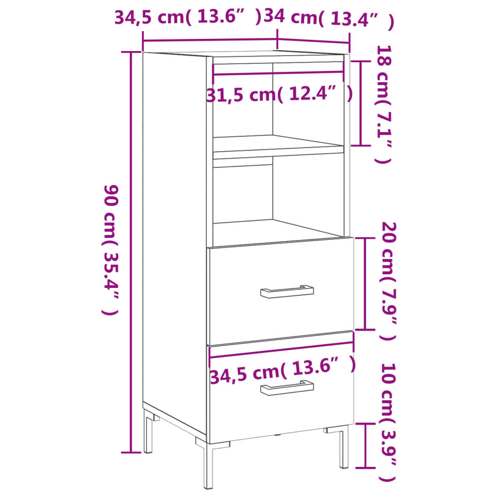 vidaXL Ντουλάπι Γκρι Sonoma 34,5x34x90 εκ. από Επεξεργασμένο Ξύλο