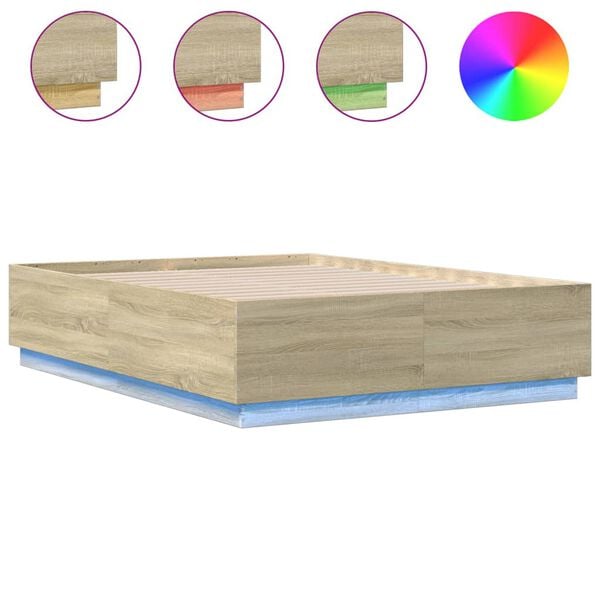 vidaXL Πλαίσιο Κρεβατιού με LED Sonoma Δρυς 120x190εκ. Επεξ. Ξύλο