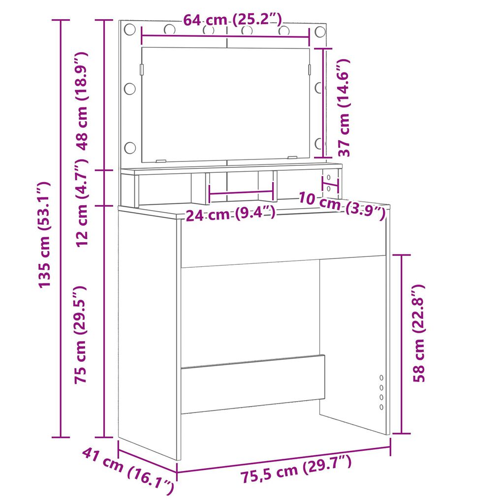vidaXL Τουαλέτα με LED Φώτα Ξύλο Artisan 79x41x135 εκ.