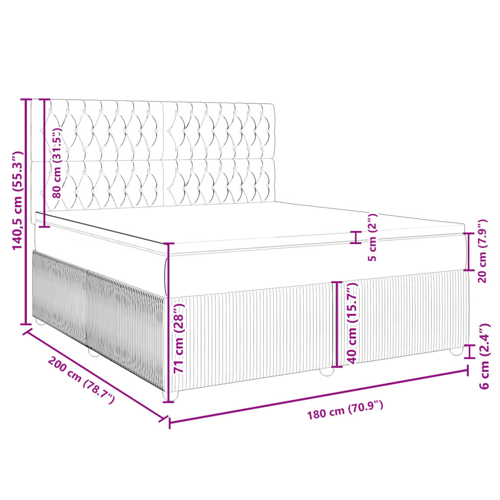 vidaXL Κρεβάτι Boxspring με Στρώμα Μπλε 180x200 εκ. Βελούδινο