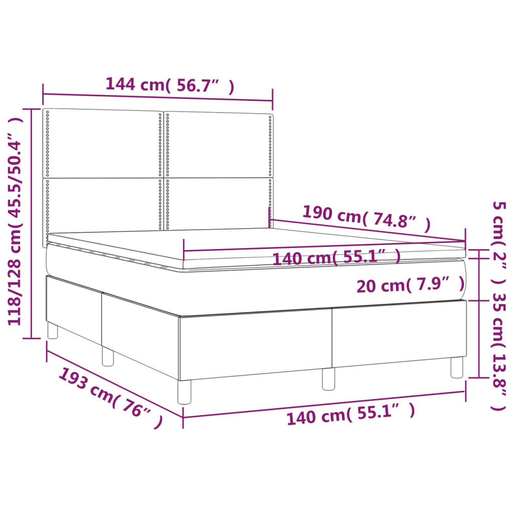 vidaXL Κρεβάτι Boxspring με Στρώμα Κρεμ 140x190 εκ. Υφασμάτινο