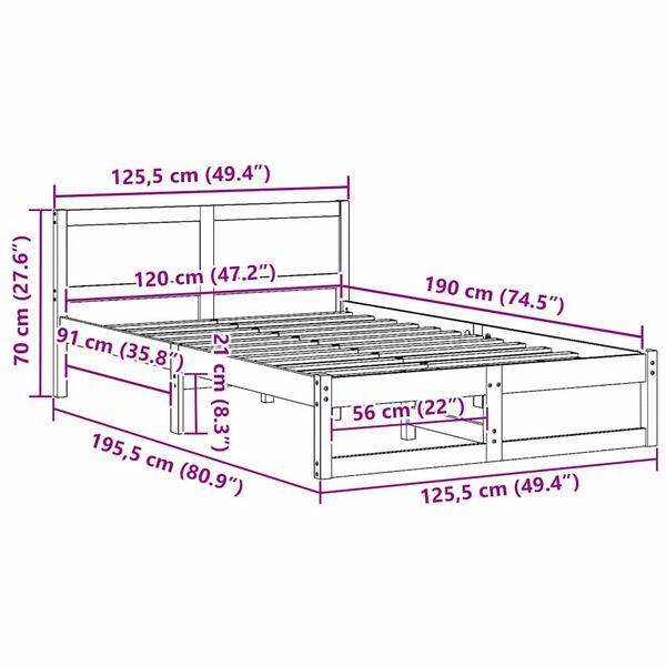 vidaXL Σκελετός Κρεβατιού Καφέ 120 x 190 cm Μασίφ ξύλο πεύκου