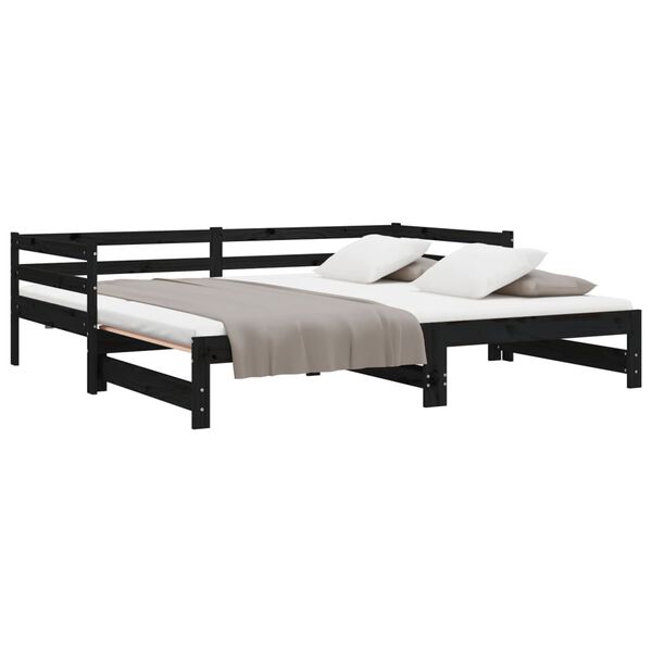 vidaXL Καναπές Κρεβάτι Μαύρος 2 x (90 x 200) εκ. από Μασίφ Ξύλο Πεύκου