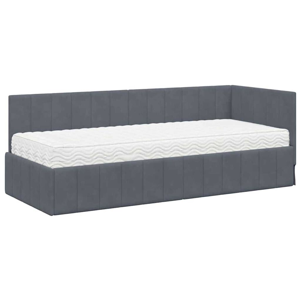 vidaXL Κρεβάτι Γωνίας με στρώμα Σκούρο γκρι 80 x 200 cm Βελούδο