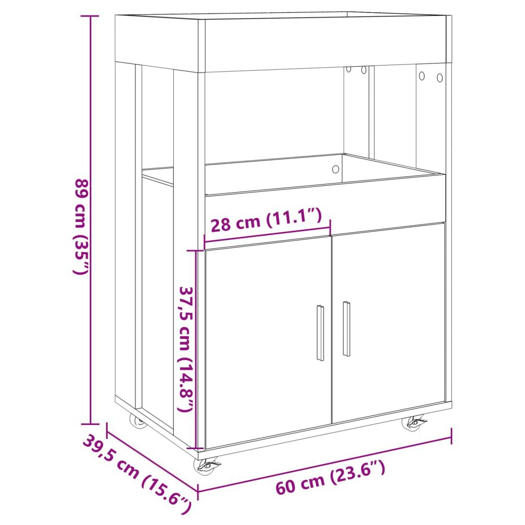 vidaXL Τρόλεϊ Μπαρ Καπνιστή Δρυς 60x39,5x89 εκ. Επεξ. Ξύλο