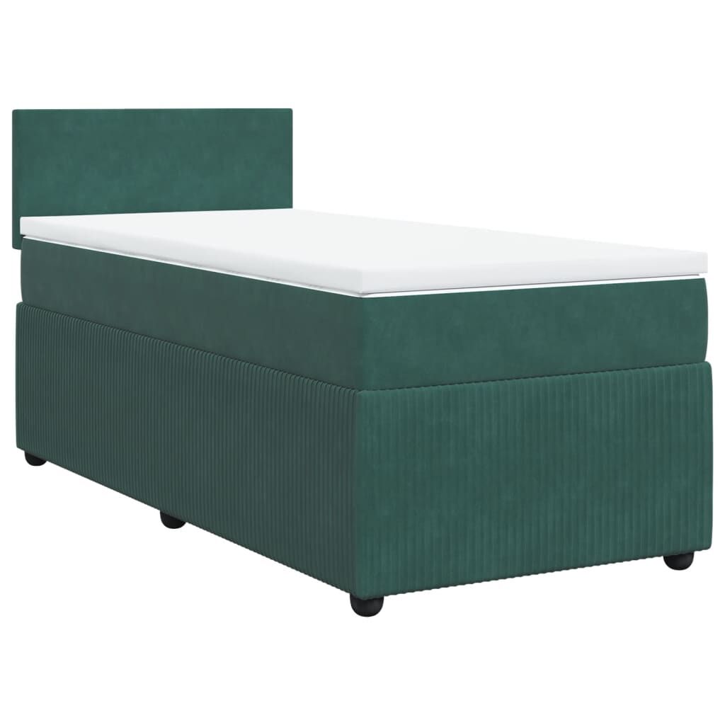 vidaXL Κρεβάτι Boxspring με Στρώμα Σκούρο Πράσινο 80x200 εκ. Βελούδινο