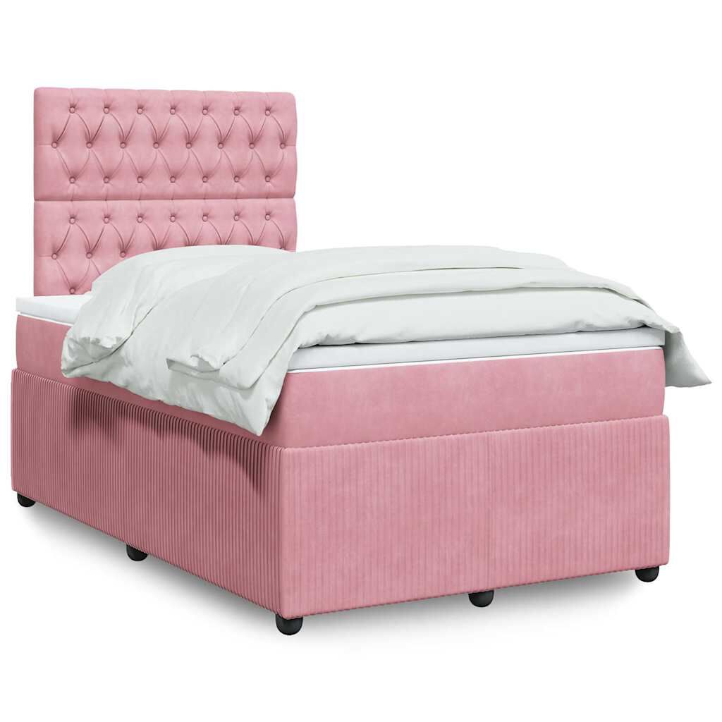 vidaXL Κρεβάτι Boxspring με Στρώμα Ροζ 120x190 εκ. Βελούδινο