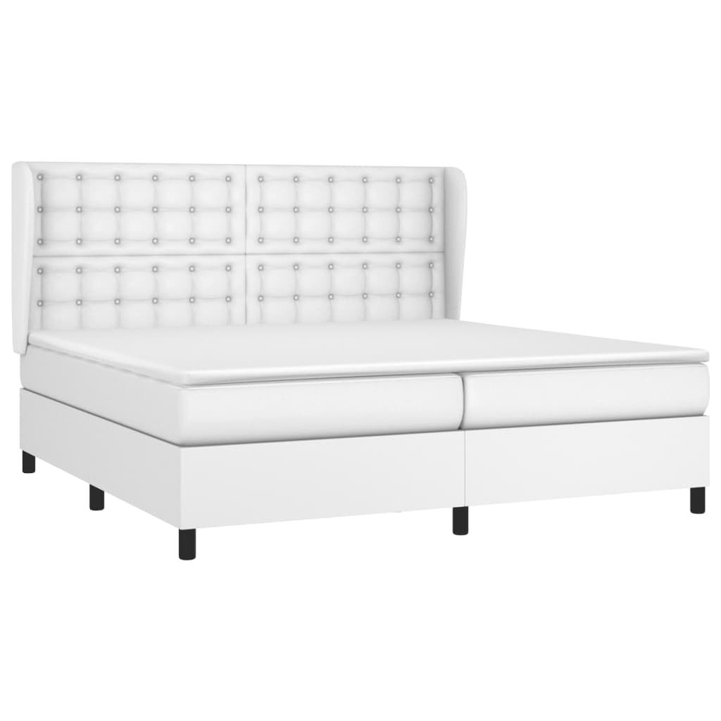 vidaXL Κρεβάτι Boxspring με Στρώμα Λευκό 200x200 εκ. Συνθετικό Δέρμα