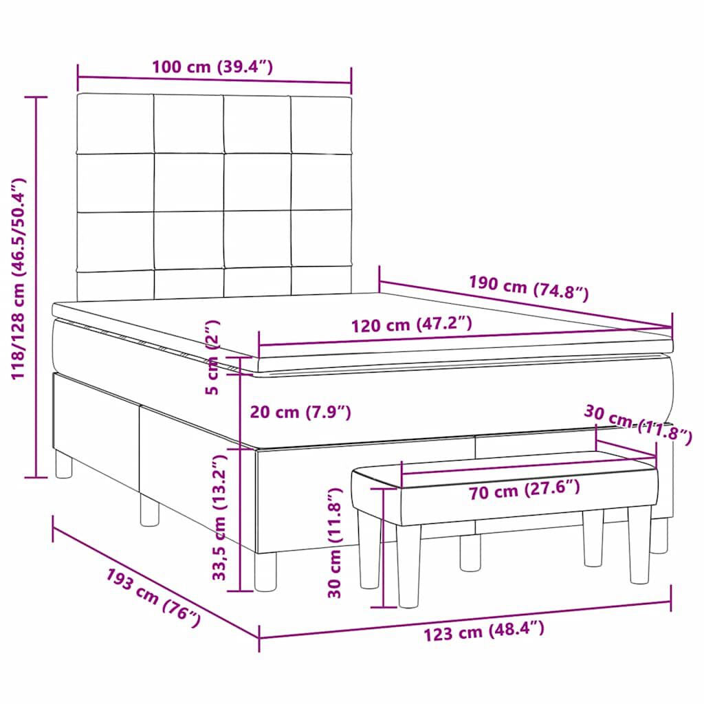 vidaXL Κρεβάτι Boxspring με Στρώμα Ανοιχτό Γκρι 120x190 εκ. Βελούδινο